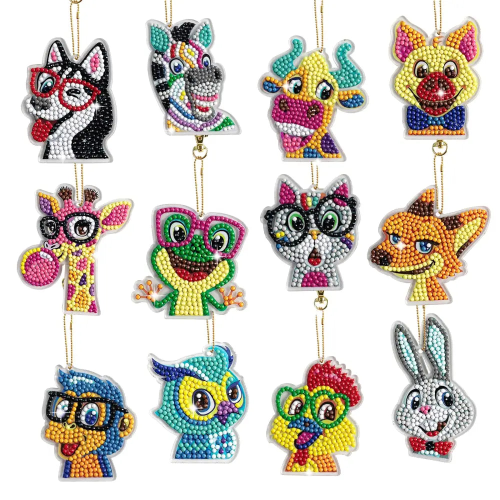 12pcs Animal Faces - Diamond Painting Keychain - Keychain