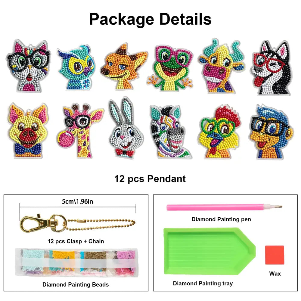 12pcs Animal Faces - Diamond Painting Keychain - Keychain