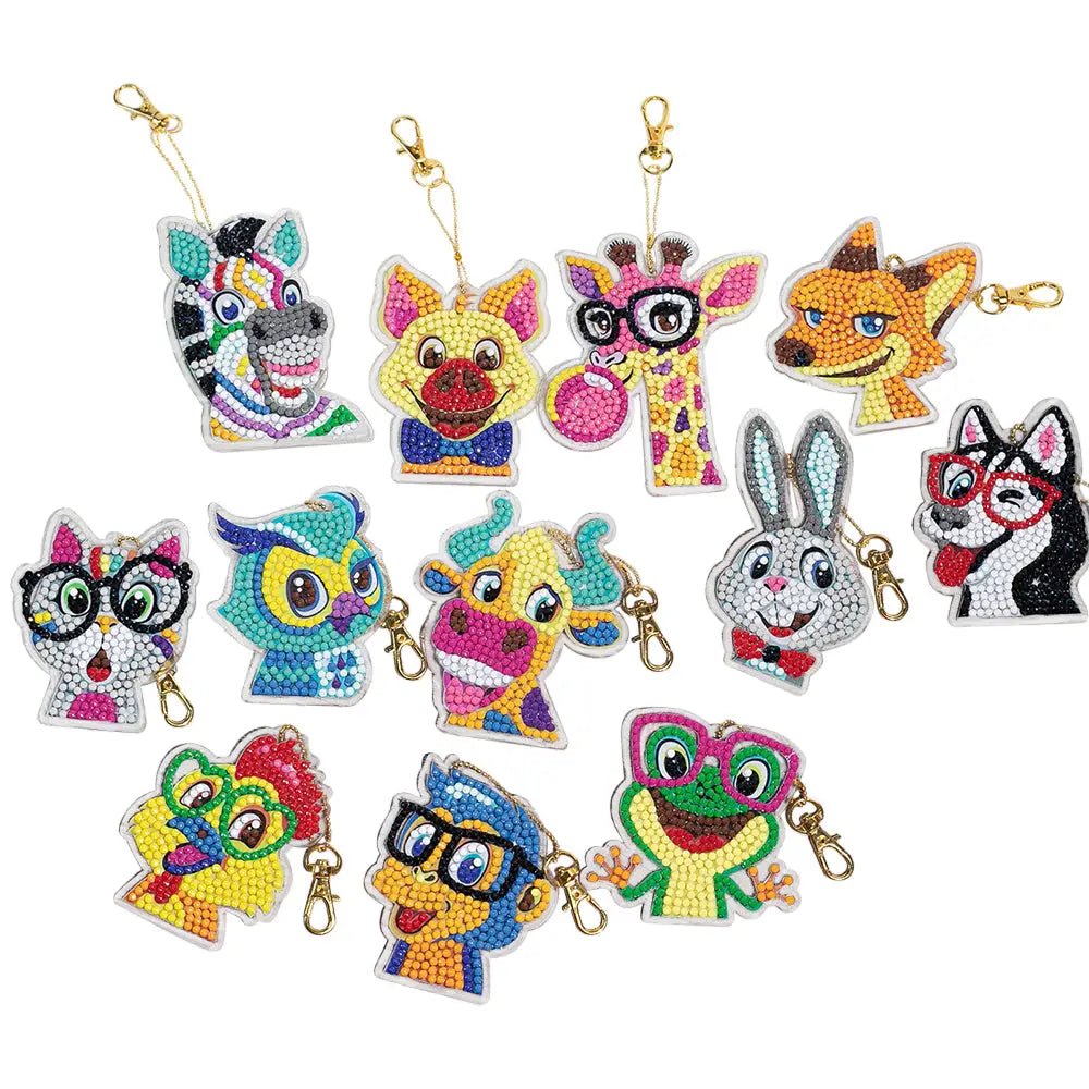 12pcs Animal Faces - Diamond Painting Keychain - Keychain