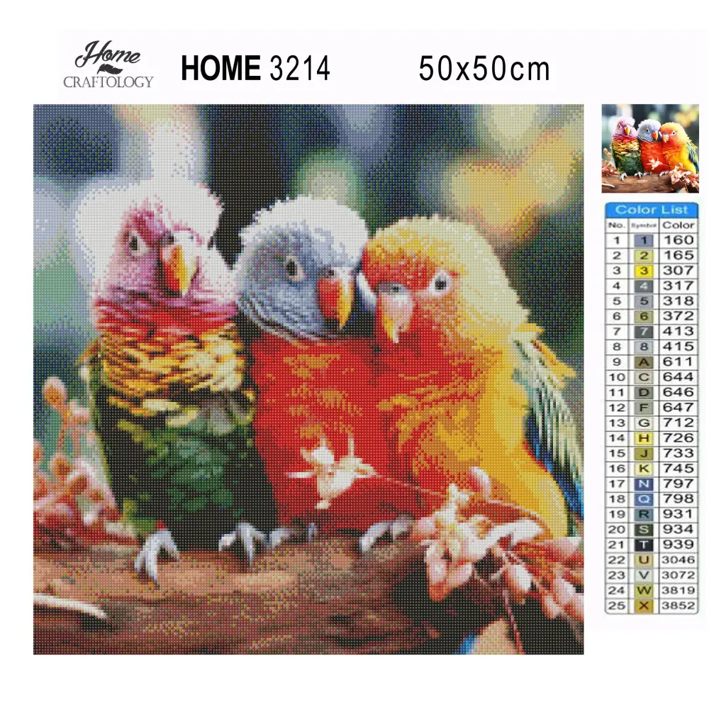 3 Rainbow Lorikeets - Exclusive Premium Diamond Painting Kit - Diamond Painting Kit
