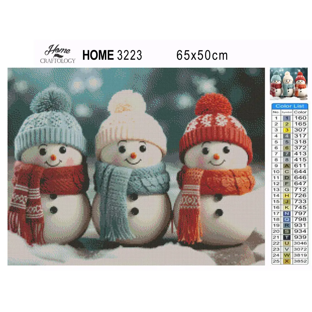 3 Snowmen with Scarves - Exclusive Premium Diamond Painting Kit - Diamond Painting Kit
