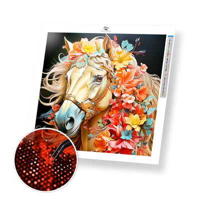 Horse with Flowers - Premium Diamond Painting Kit