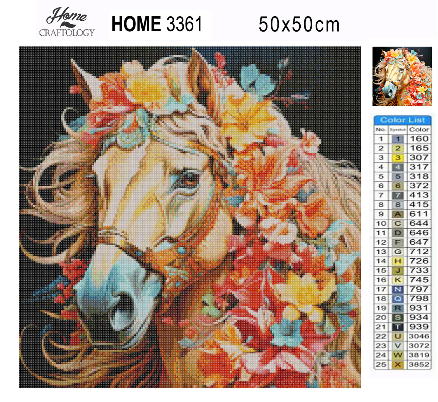 Horse with Flowers - Premium Diamond Painting Kit