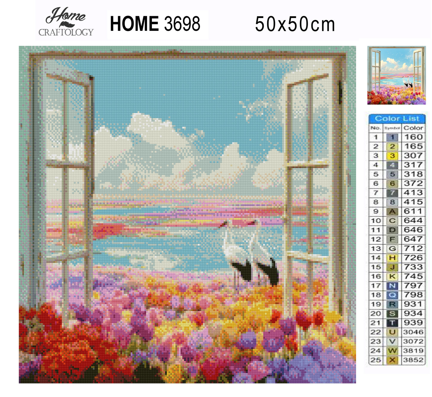 Tulip Fields and Storks Beyond the Window - Time Limited Exclusive Diamond Painting Kit
