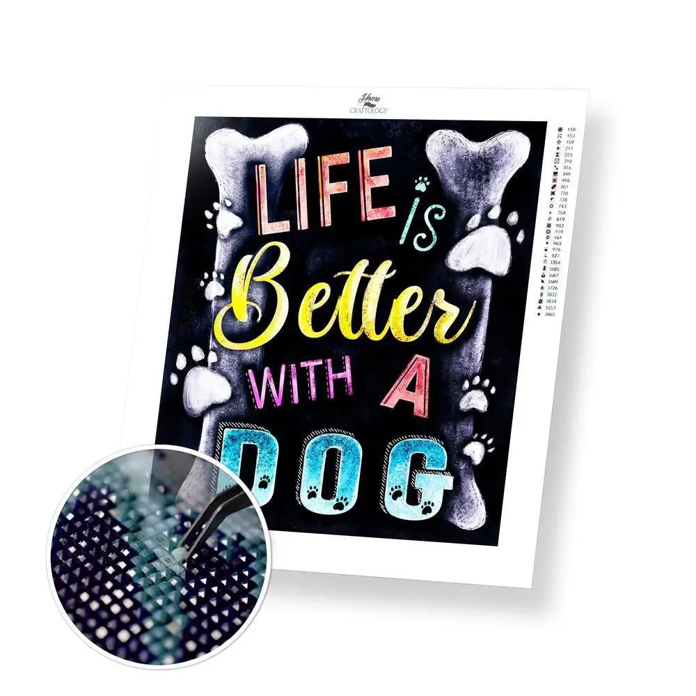 AB New Life is Better with a Dog - Exclusive Premium Diamond Painting Kit - 40x45cm / 16x18’’ / AB Square / 2 Colors