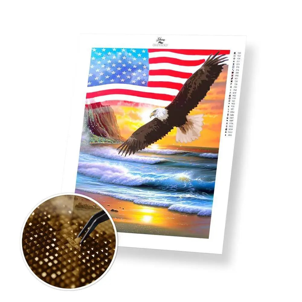 American Flag with Eagle Flying - Premium Diamond Painting Kit - 30x35cm / 12x14’’ / Square (Most Popular) - Diamond