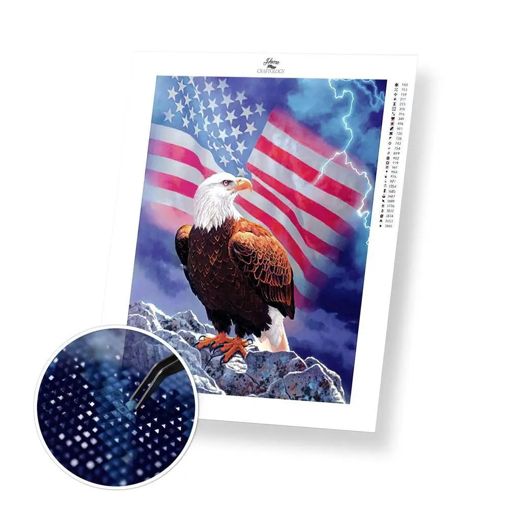 American Flag with Fierce Eagle - Premium Diamond Painting Kit - 20x25cm / 8x10’’ / Square (Most Popular) - Diamond