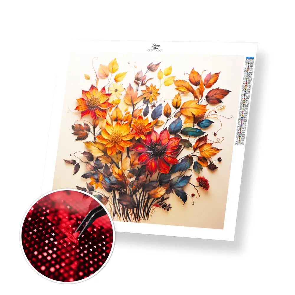 Autumn Flowers - Exclusive Premium Diamond Painting Kit - 20x20cm / 8x8’’ / Square (Most Popular) - Diamond Painting Kit
