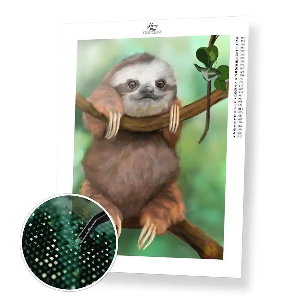 DIY Hanging Diamond Art Pendant Kit - Sloth Design With Special Crystal Diamonds | Acrylic Board, Chain Included | Adult Craft Ornament