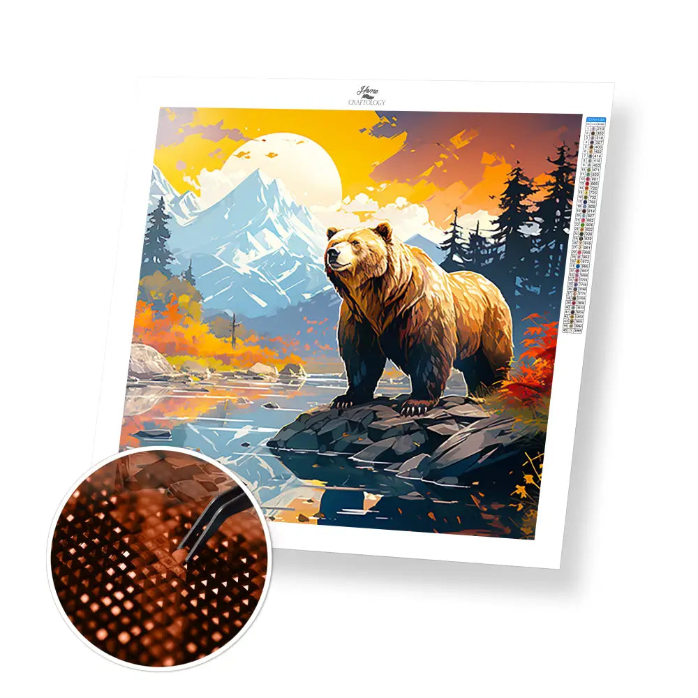 Bear During Sunset - Exclusive Premium Diamond Painting Kit - 30x30cm / 12x12’’ / Square (Most Popular) / No Frame
