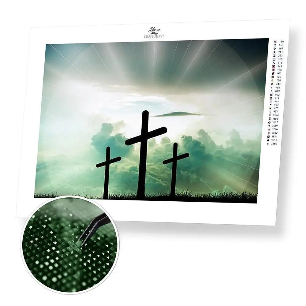 Best Selling Christianity Diamond Painting Kits - 3 Crosses - 50x40cm / 20x16’’ (Recommended) Square - Diamond Painting