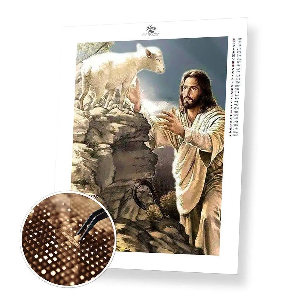 Best Selling Christianity Diamond Painting Kits - Jesus and Sheep - 50x65cm / 20x26’’ (Recommended) Square - Diamond