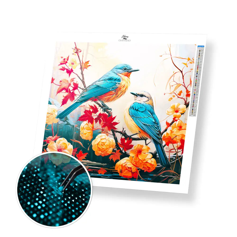 Birds in Autumn - Exclusive Premium Diamond Painting Kit - 20x20cm / 8x8’’ / Square (Most Popular) - Diamond Painting