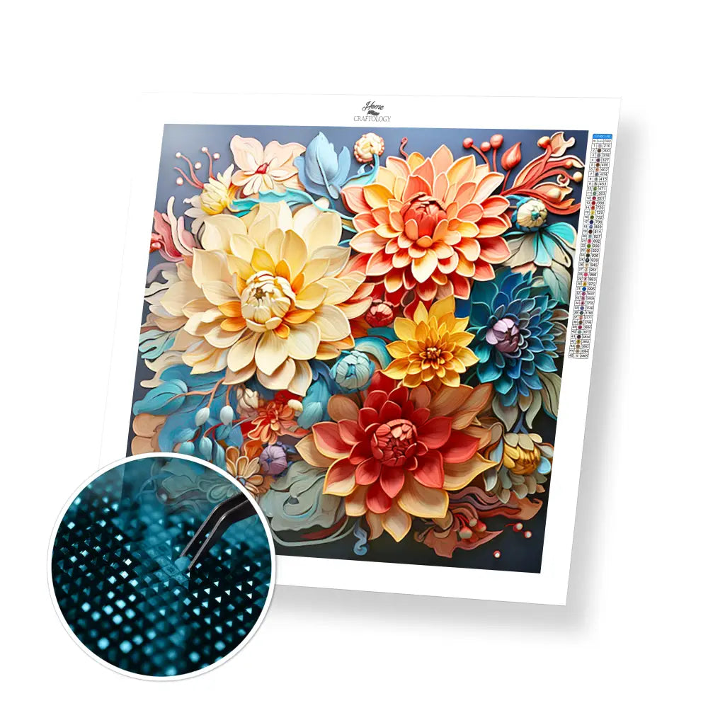 Blooming Flowers - Exclusive Premium Diamond Painting Kit - 30x30cm / 12x12’’ / Square (Most Popular) / No Frame