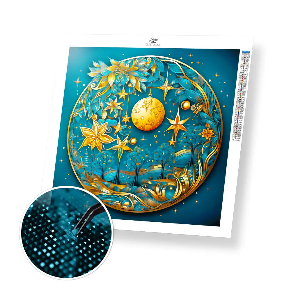 Blue and Gold Christmas - Exclusive Premium Diamond Painting Kit - 20x20cm / 8x8’’ / Square (Most Popular) / No Frame