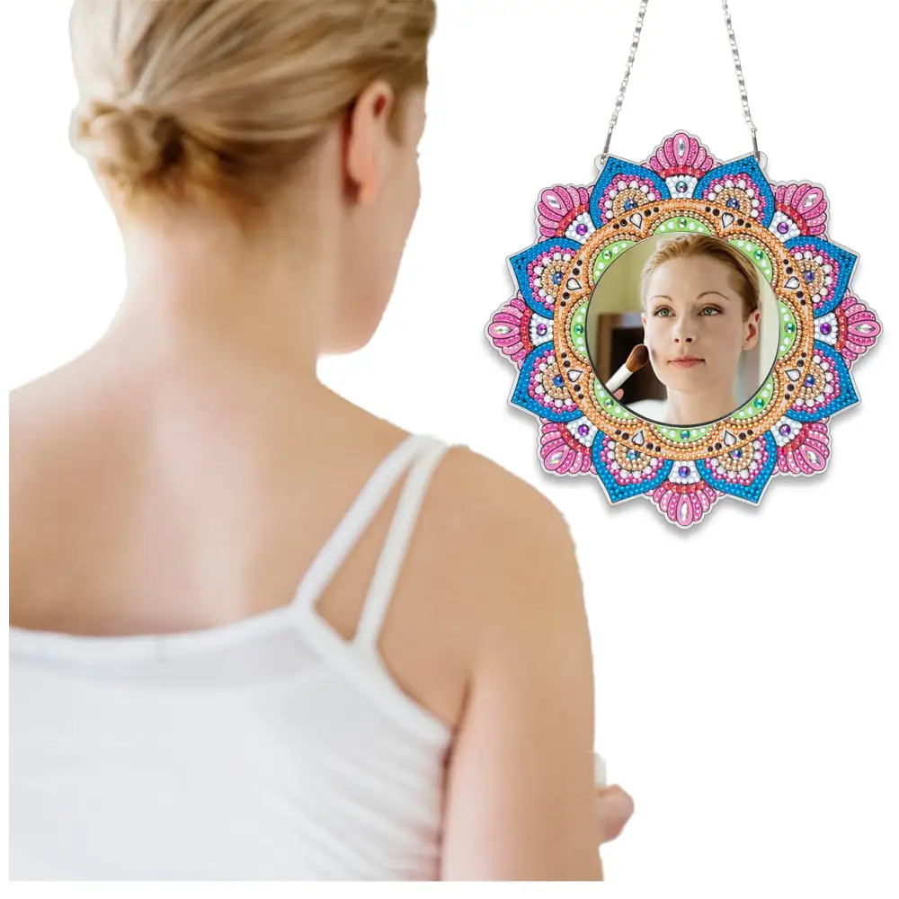 Blue and Pink Flower - Diamond Painting Mirror - Mirror