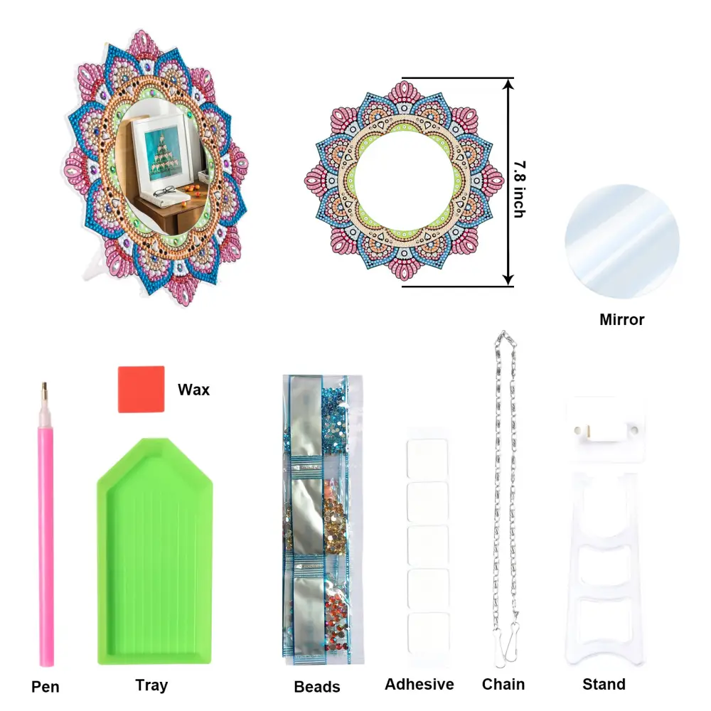Blue and Pink Flower - Diamond Painting Mirror - Mirror