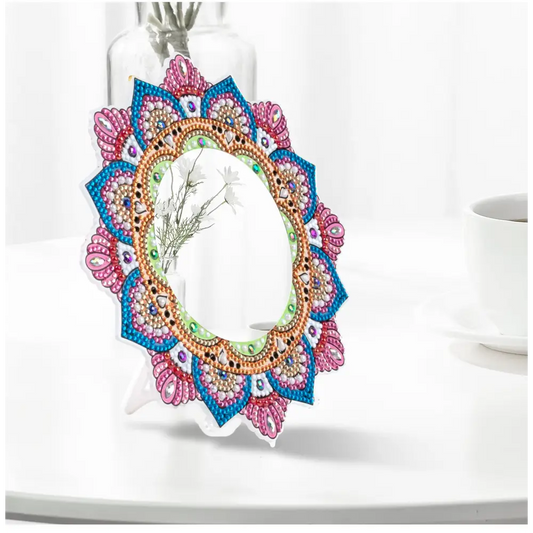Blue and Pink Flower - Diamond Painting Mirror - Mirror