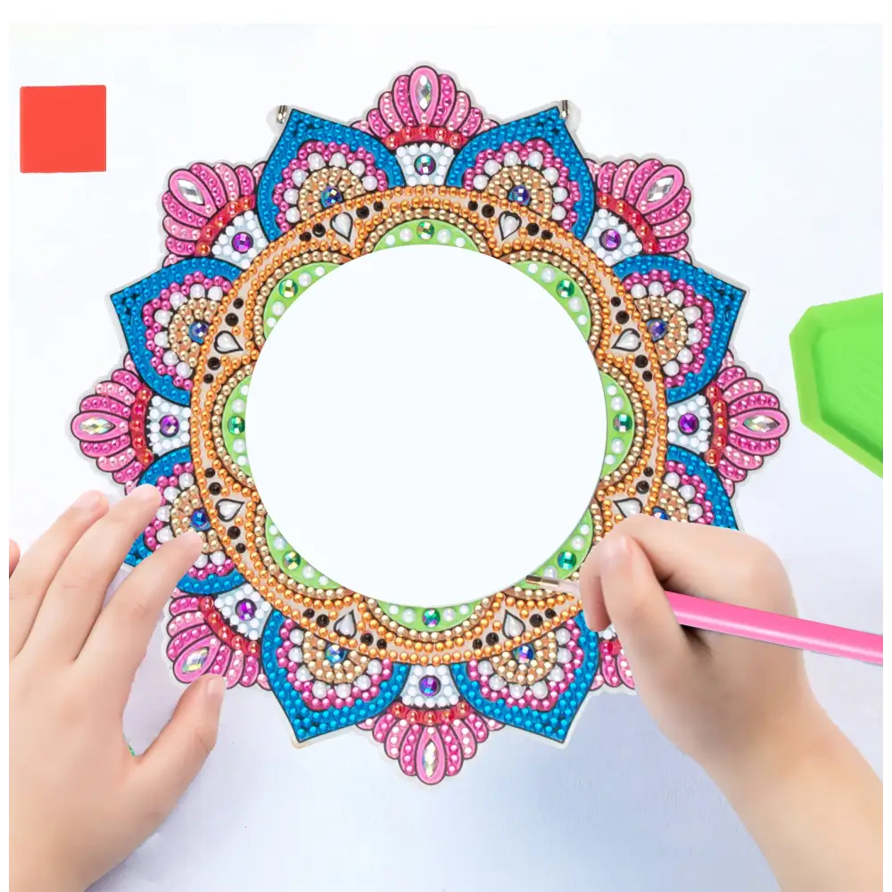 Blue and Pink Flower - Diamond Painting Mirror - Mirror