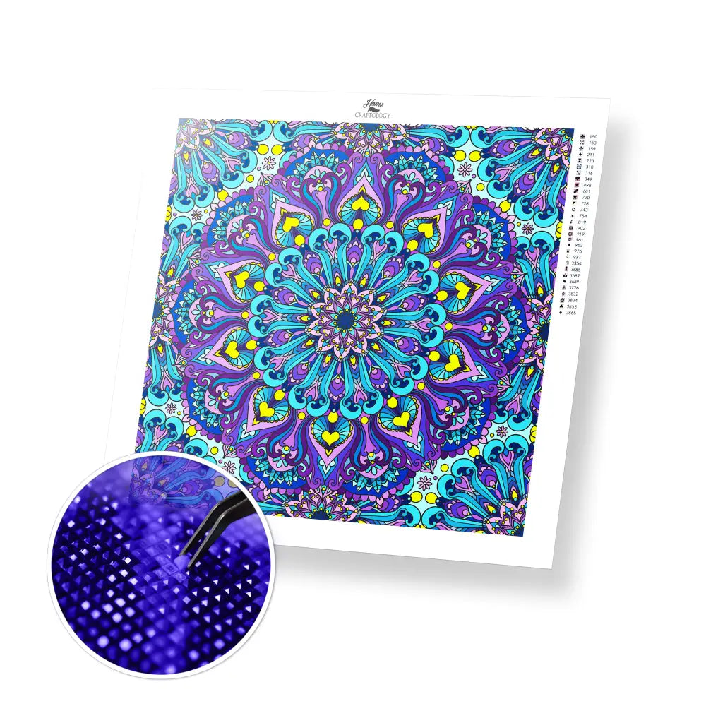 Blue and Purple Mandala - Premium Diamond Painting Kit - 20x20cm / 8x8’’ / Square (Most Popular) - Diamond Painting Kit