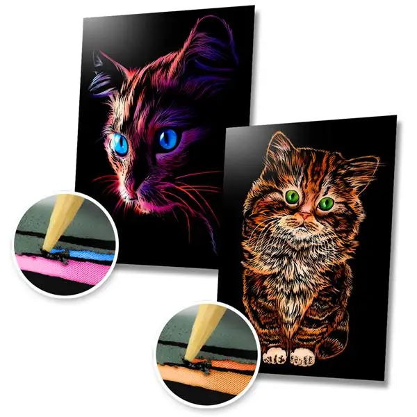 Blue Eyed Cat and Fluffy Kitten Scratch Painting Bundle - Scratch Painting