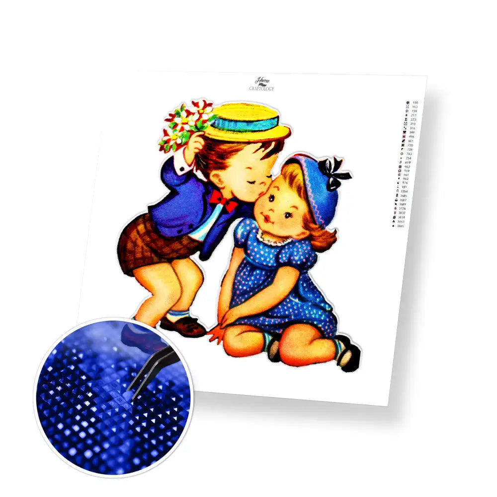 Boy Kisses Girl - Premium Diamond Painting Kit - 30x30cm / 12x12’’ / Square (Most Popular) - Diamond Painting Kit