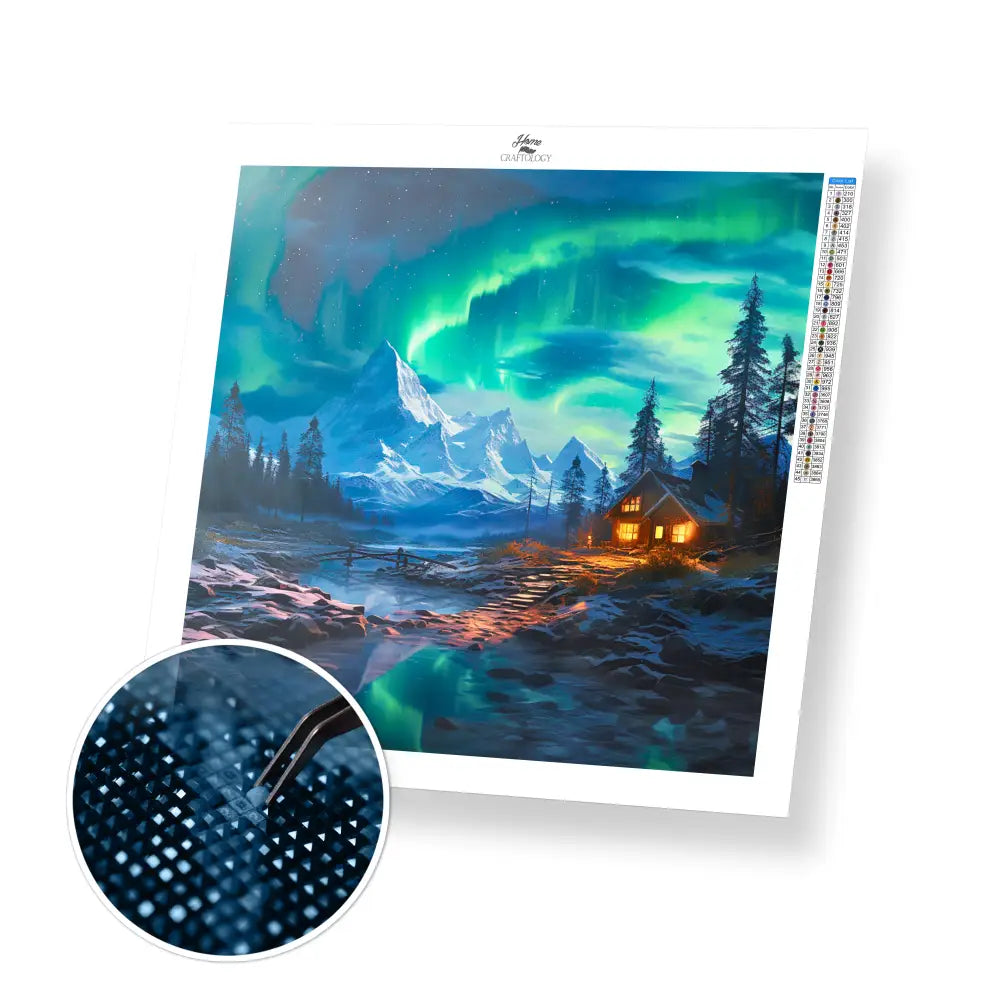 Cabin with Northern Lights - Exclusive Premium Diamond Painting Kit - 30x30cm / 12x12’’ / Square (Most Popular)