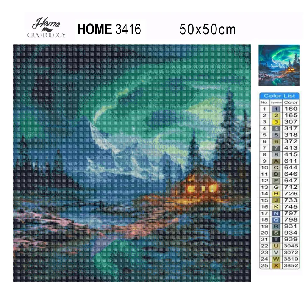 Cabin with Northern Lights - Exclusive Premium Diamond Painting Kit - Diamond Painting Kit