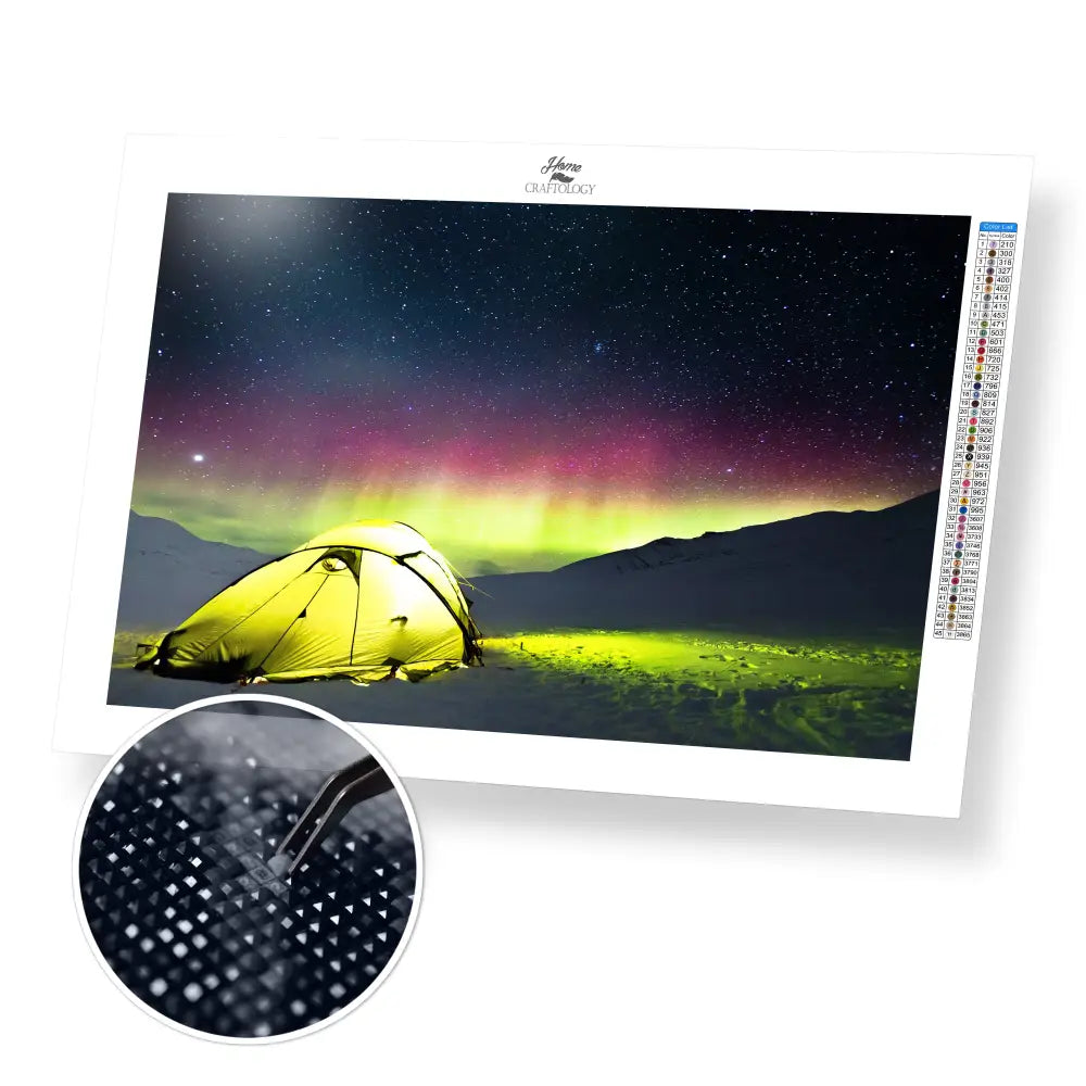 Camping under the Northern Lights - Premium Diamond Painting Kit - 45x30cm / 18x12’’ / Square (Most Popular) - Diamond