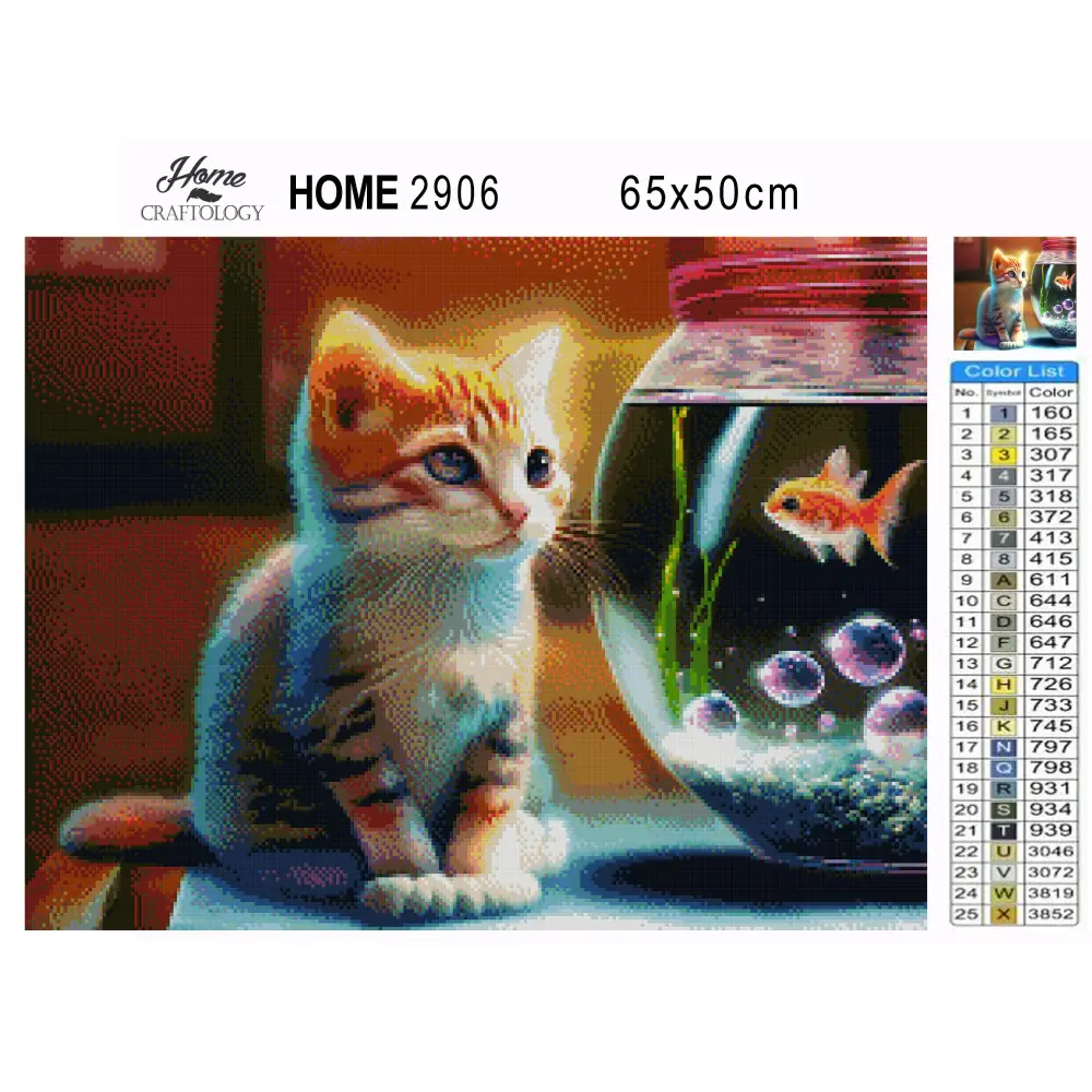 Cat and Fish - Premium Diamond Painting Kit - Diamond Painting Kit