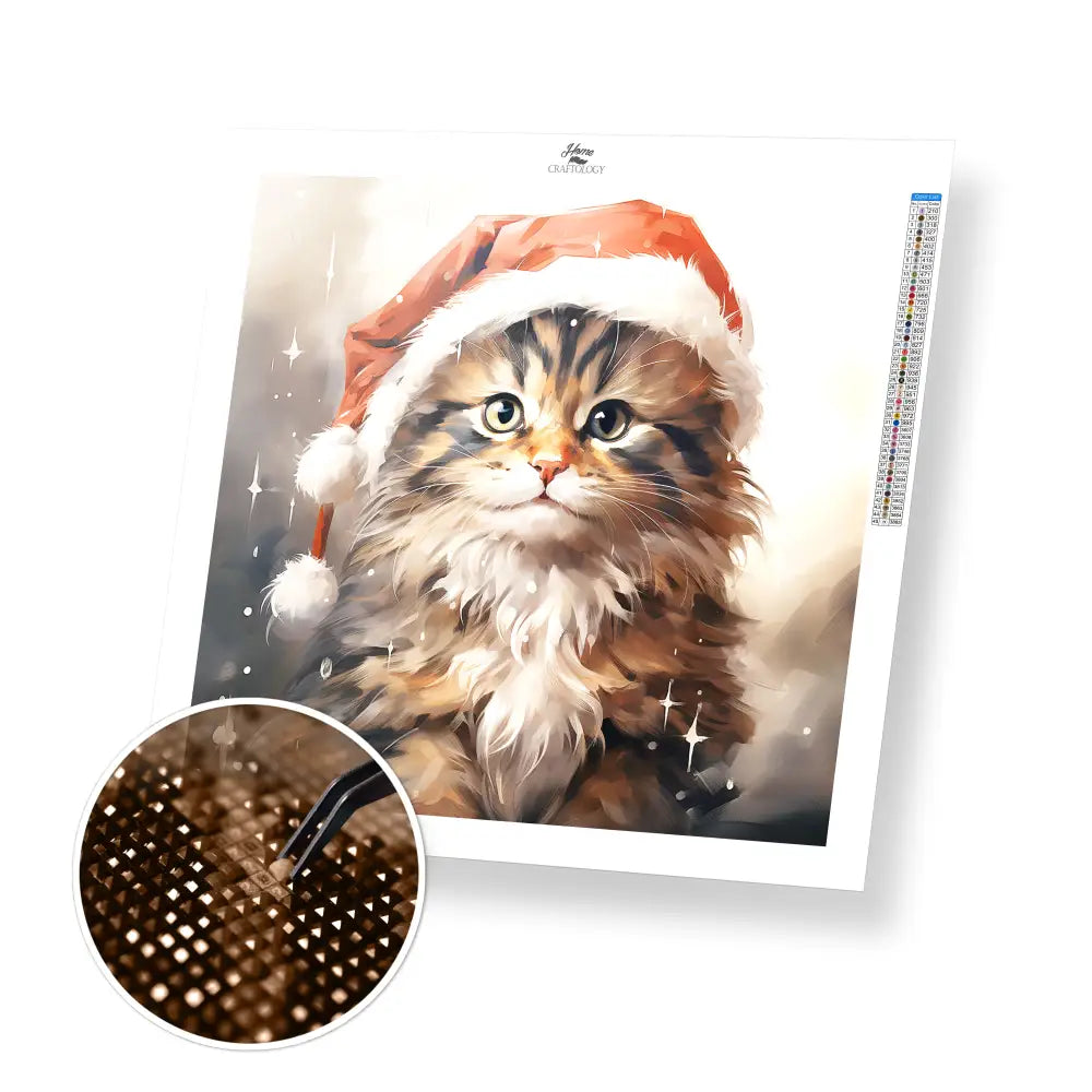Cat in a Santa Hat - Exclusive Premium Diamond Painting Kit - 20x20cm / 8x8’’ / Square (Most Popular) - Diamond