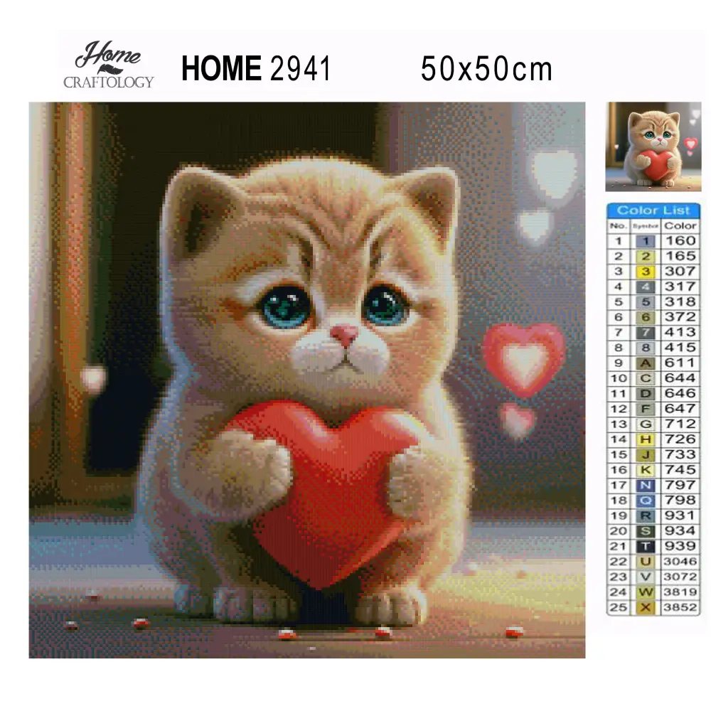 Cat with Heart - Premium Diamond Painting Kit - Diamond Painting Kit