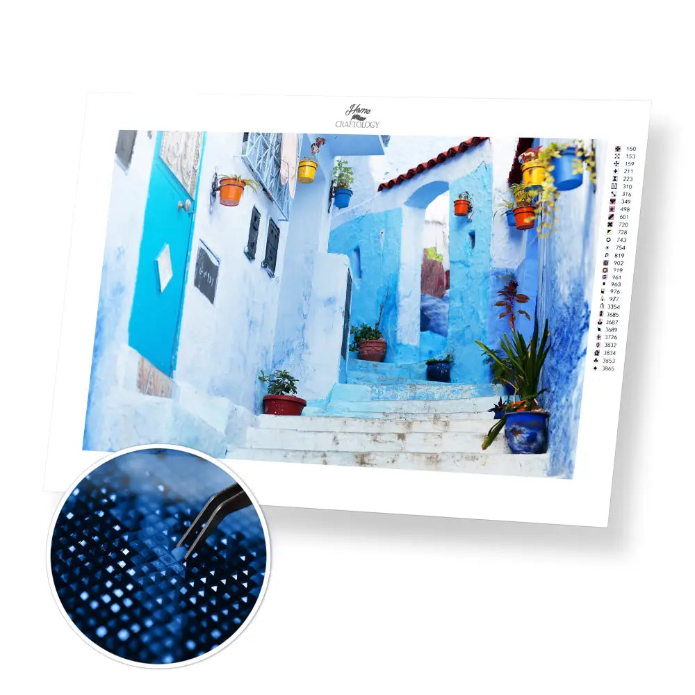 Chefchaouen - Premium Diamond Painting Kit - 45x30cm / 18x12’’ / Square (Most Popular) - Diamond Painting Kit