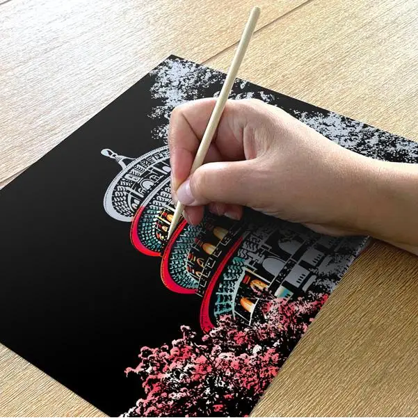 Cherry Blossoms Scratch Painting Bundle (A4 Size) - Scratch Painting