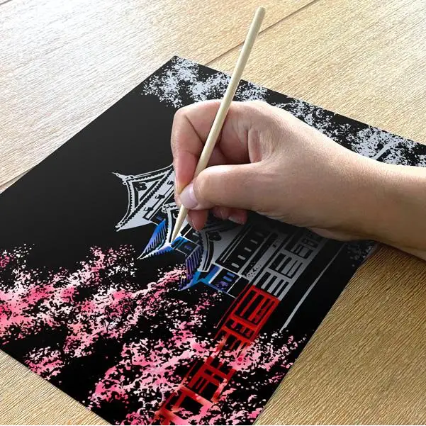 Cherry Blossoms Scratch Painting Bundle (A4 Size) - Scratch Painting