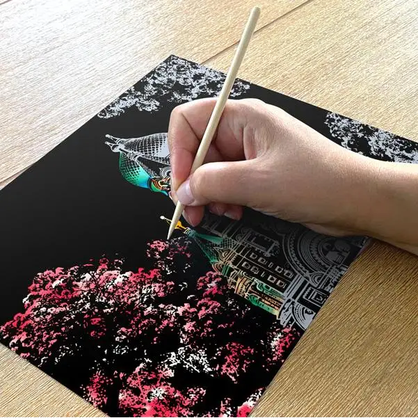 Cherry Blossoms Scratch Painting Bundle (A4 Size) - Scratch Painting