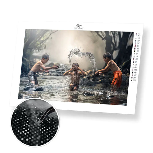 Children Having Fun - Premium Diamond Painting Kit - 30x20cm / 12x8’’ / Square (Most Popular) - Diamond Painting Kit
