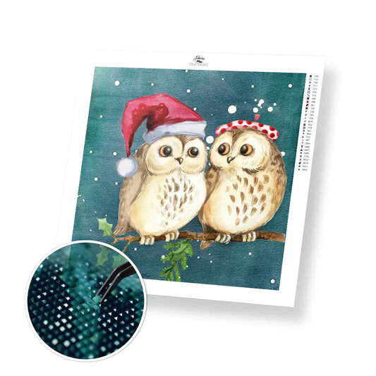 Christmas Owls - Premium Diamond Painting Kit - 30x30cm / 12x12’’ / Square (Most Popular) - Diamond Painting Kit
