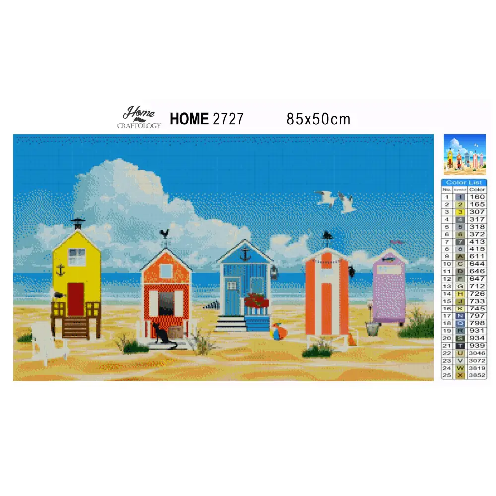 Colorful Beach Huts - Premium Diamond Painting Kit - Diamond Painting Kit