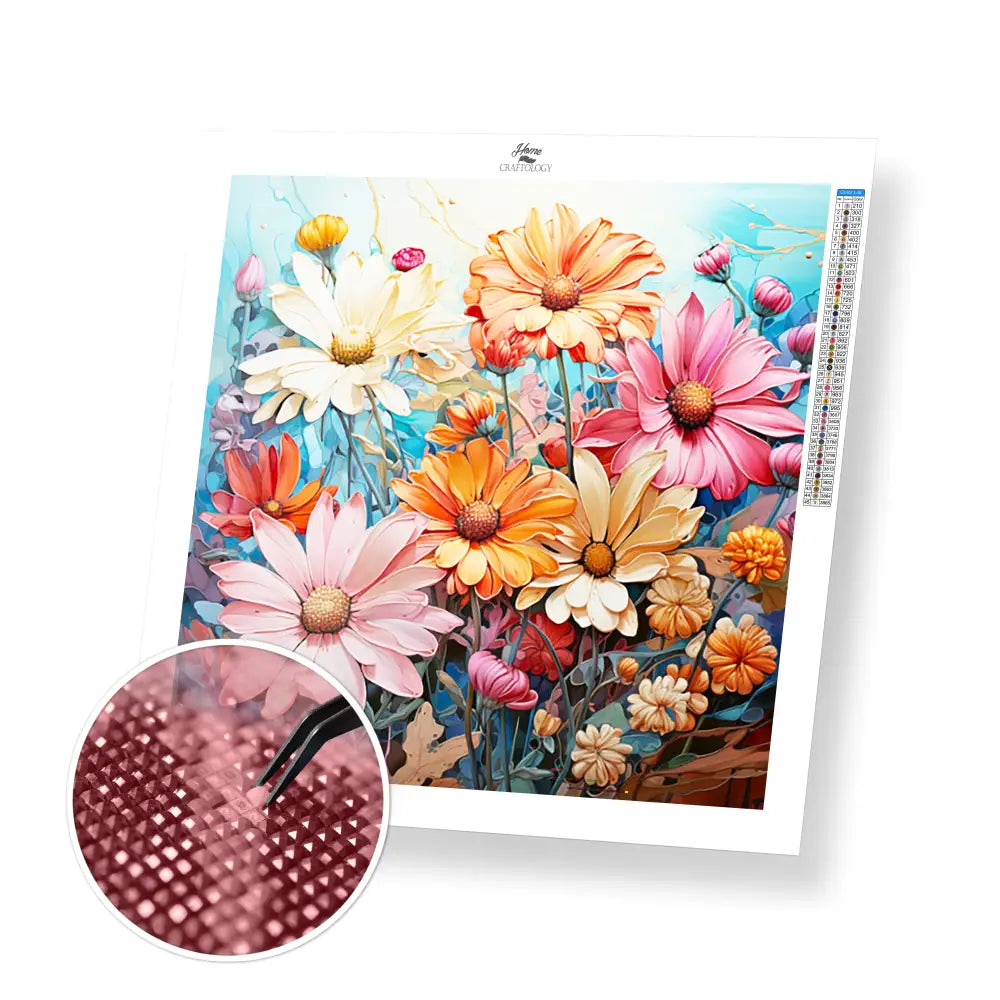 Colorful Daisies - Exclusive Premium Diamond Painting Kit - 30x30cm / 12x12’’ / Square (Most Popular) / No Frame