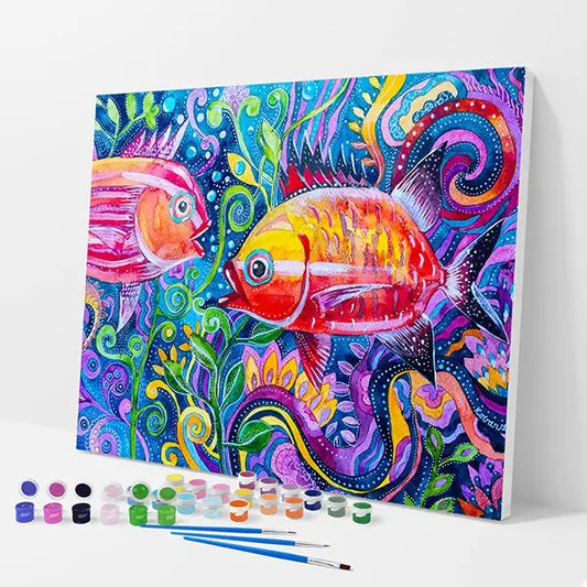 Colorful Fish Kit - Paint By Numbers - 30x40cm / 12x16’’ / No Frame - Paint By Numbers
