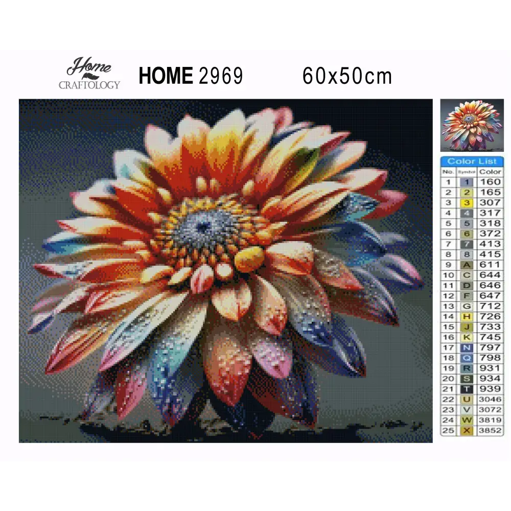Colorful Flower with Droplets - Premium Diamond Painting Kit - Diamond Painting Kit