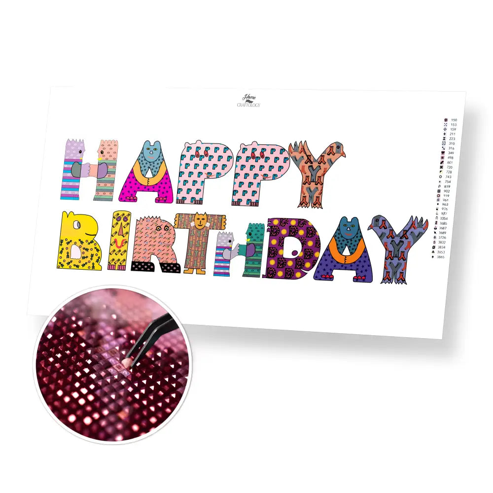 Colorful Happy Birthday - Premium Diamond Painting Kit - 60x30cm / 24x12’’ / Square (Most Popular) - Diamond Painting