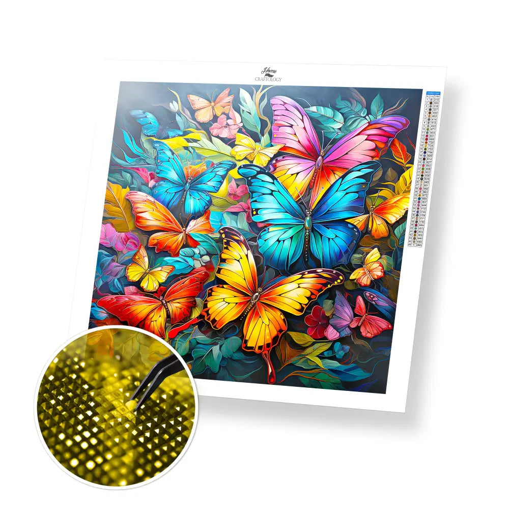 Colorful Leaves and Butterflies - Exclusive Premium Diamond Painting Kit - 30x30cm / 12x12’’ / Square (Most Popular)