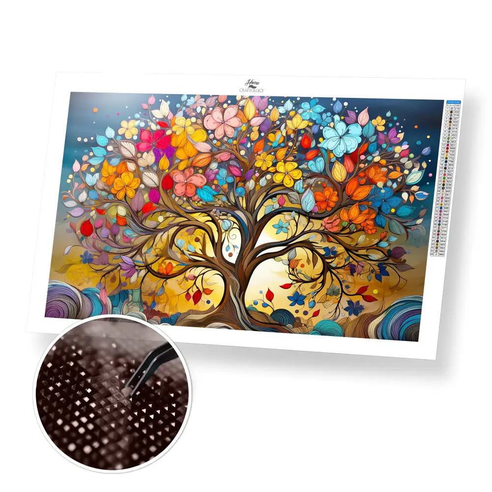 Colorful Leaves and Flowers - Exclusive Premium Diamond Painting Kit - 45x30cm / 18x12’’ / Square (Most Popular)