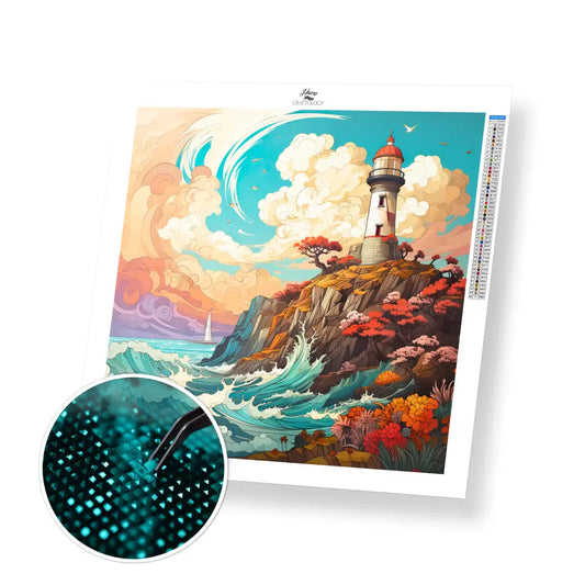 Colorful Lighthouse Image - Exclusive Premium Diamond Painting Kit - 30x30cm / 12x12’’ / Square (Most Popular)