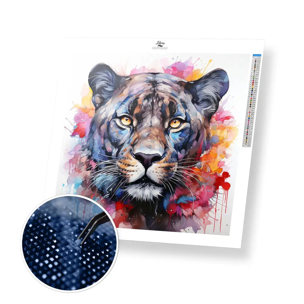 Colorful Panther - Exclusive Premium Diamond Painting Kit - 30x30cm / 12x12’’ / Square (Most Popular) - Diamond