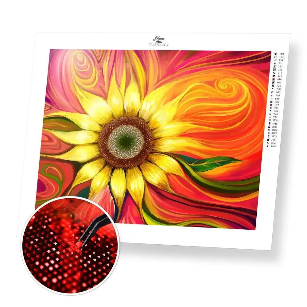 Colorful Sunflower - Exclusive Premium Diamond Painting Kit - 25x20cm / 10x8’’ / Square (Most Popular) - Diamond