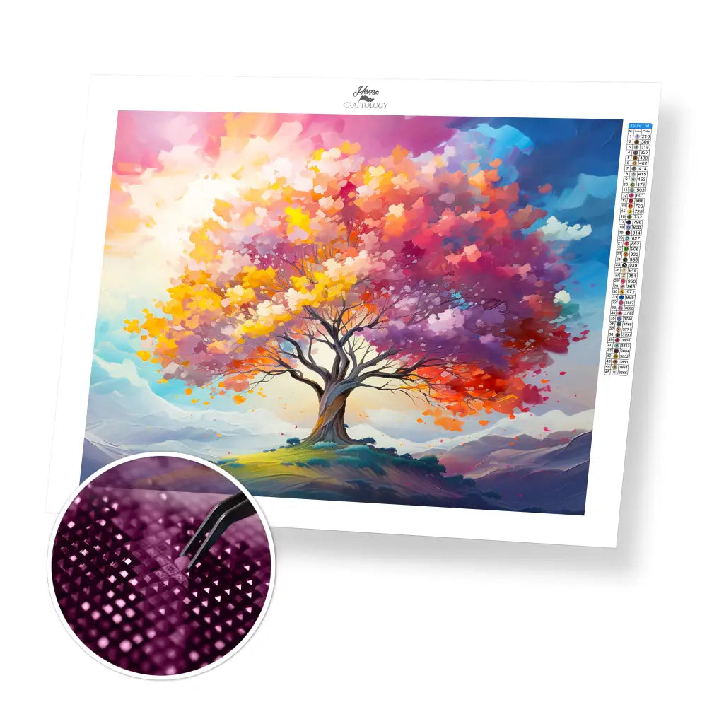 Colorful Tree Painting - Exclusive Premium Diamond Painting Kit - 45x30cm / 18x12’’ / Square (Most Popular) / No Frame