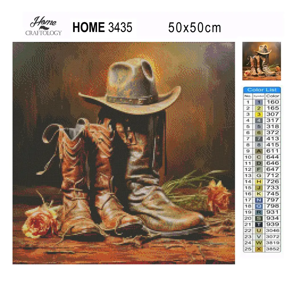 Cowboy Boots and Hat - Exclusive Premium Diamond Painting Kit - Diamond Painting Kit
